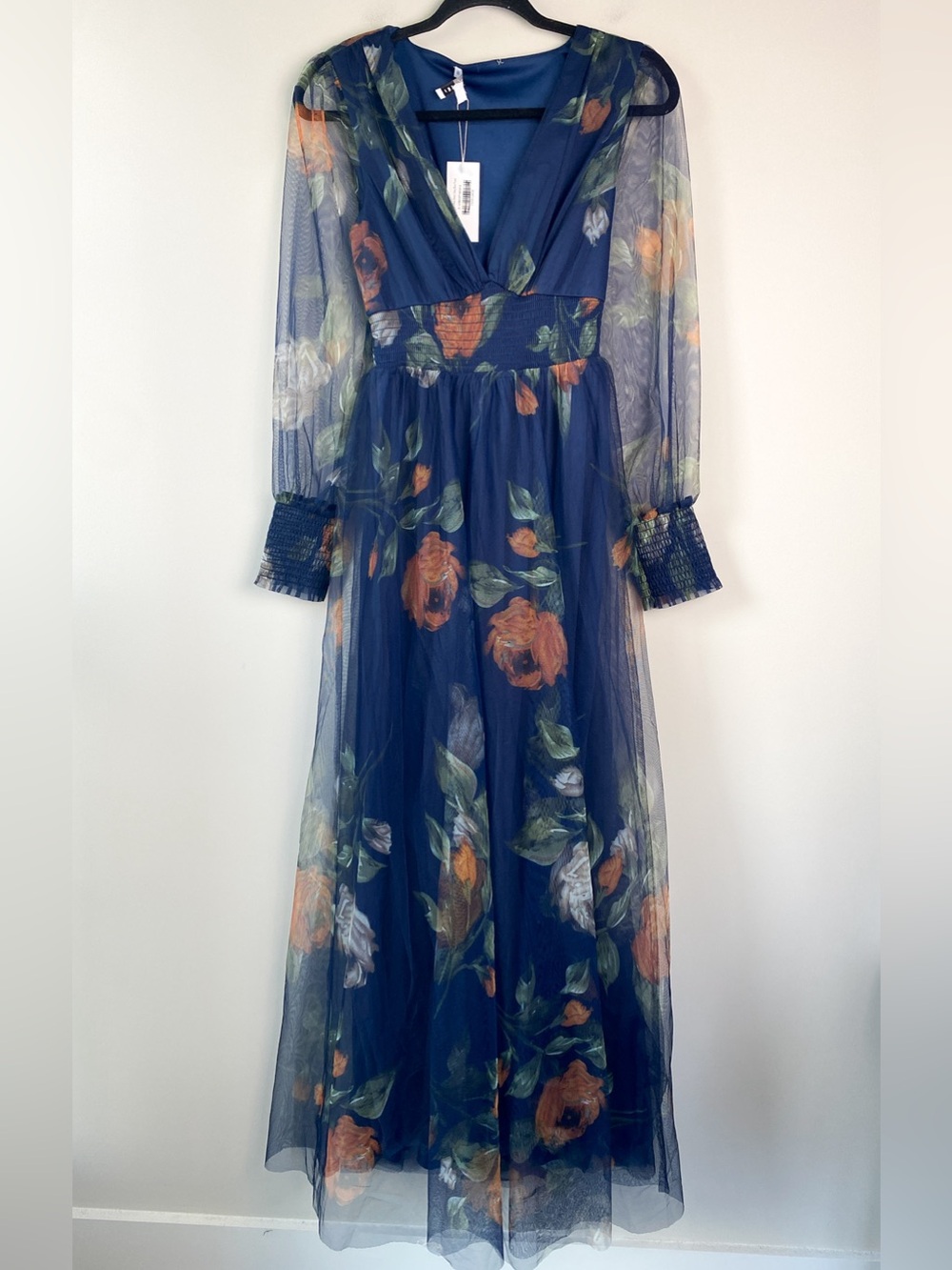New Baltic Born Layla Tulle Maxi Dress S Navy Floral Sheer Fairy Romantic NWT